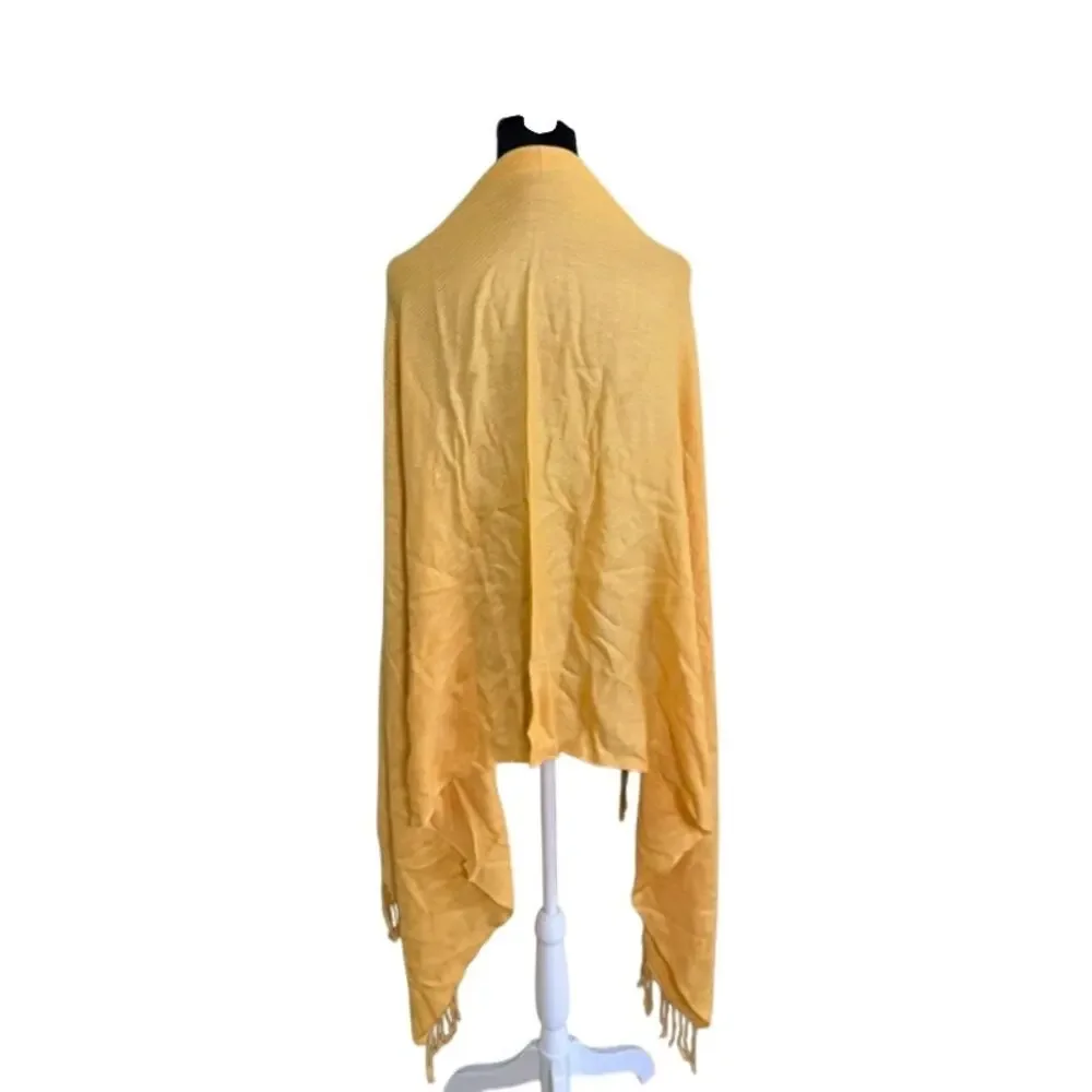 Pashmina Scarf Shawl Yellow Silk Blend Tassel Fringe Wrap Soft Quiet Luxury